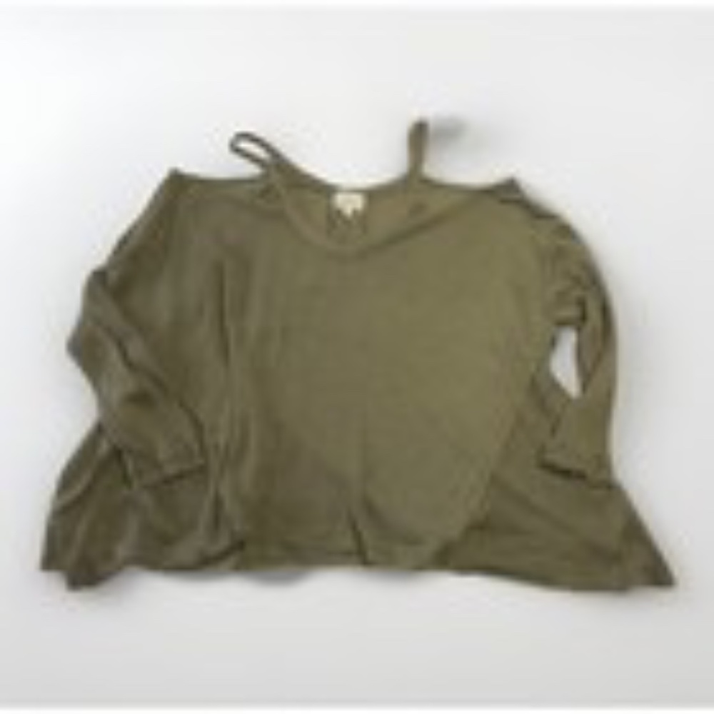 Anthropologie Deletta Millipia olive green cold shoulder waffle knit top Size M